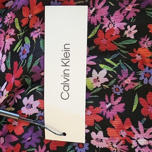 Calvin Klein Tie Beck Sleeveless Floral Print Trapeze Dress - Picture 6 of 7